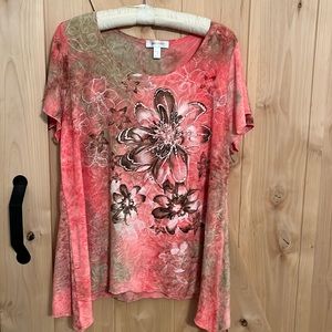 Pink & Brown Floral Design Short Sleeve Shirt